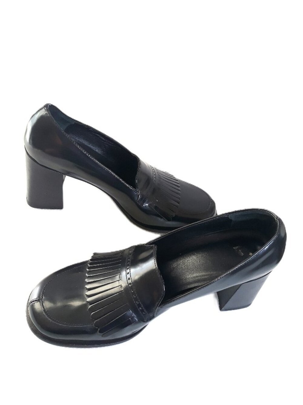 Coach Black Patent Leather Kiltie Heeled Loafer 7.5B Preppy Academia Minimalist